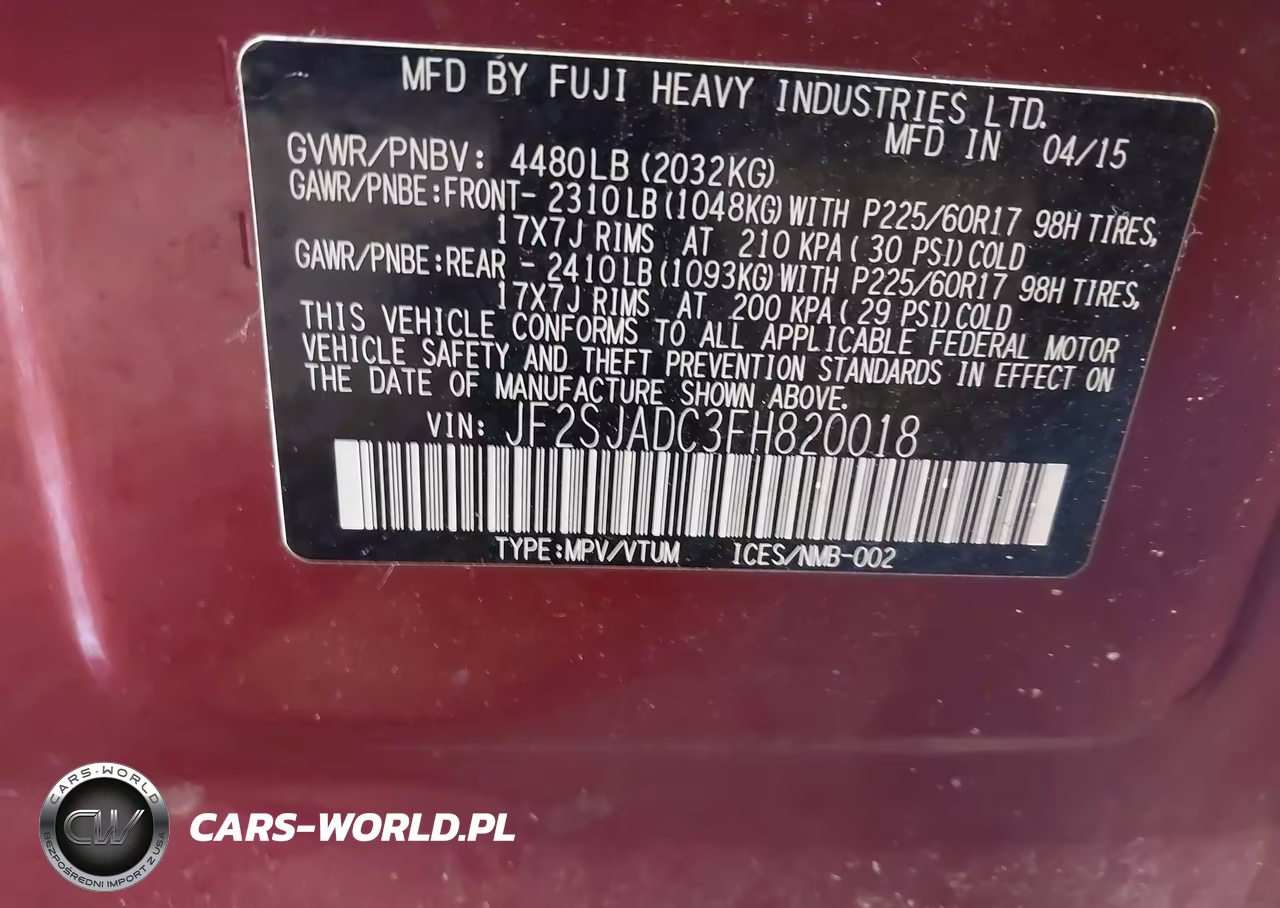2015 Subaru Forester 2.5I Premium VIN:JF2SJADC3FH820018 - 9