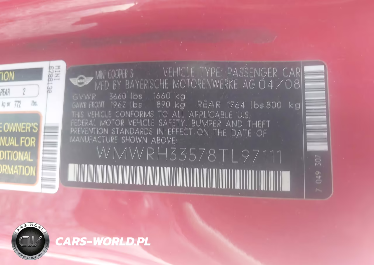 2008 Mini Cooper S VIN:WMWRH33578TL97111 - 9