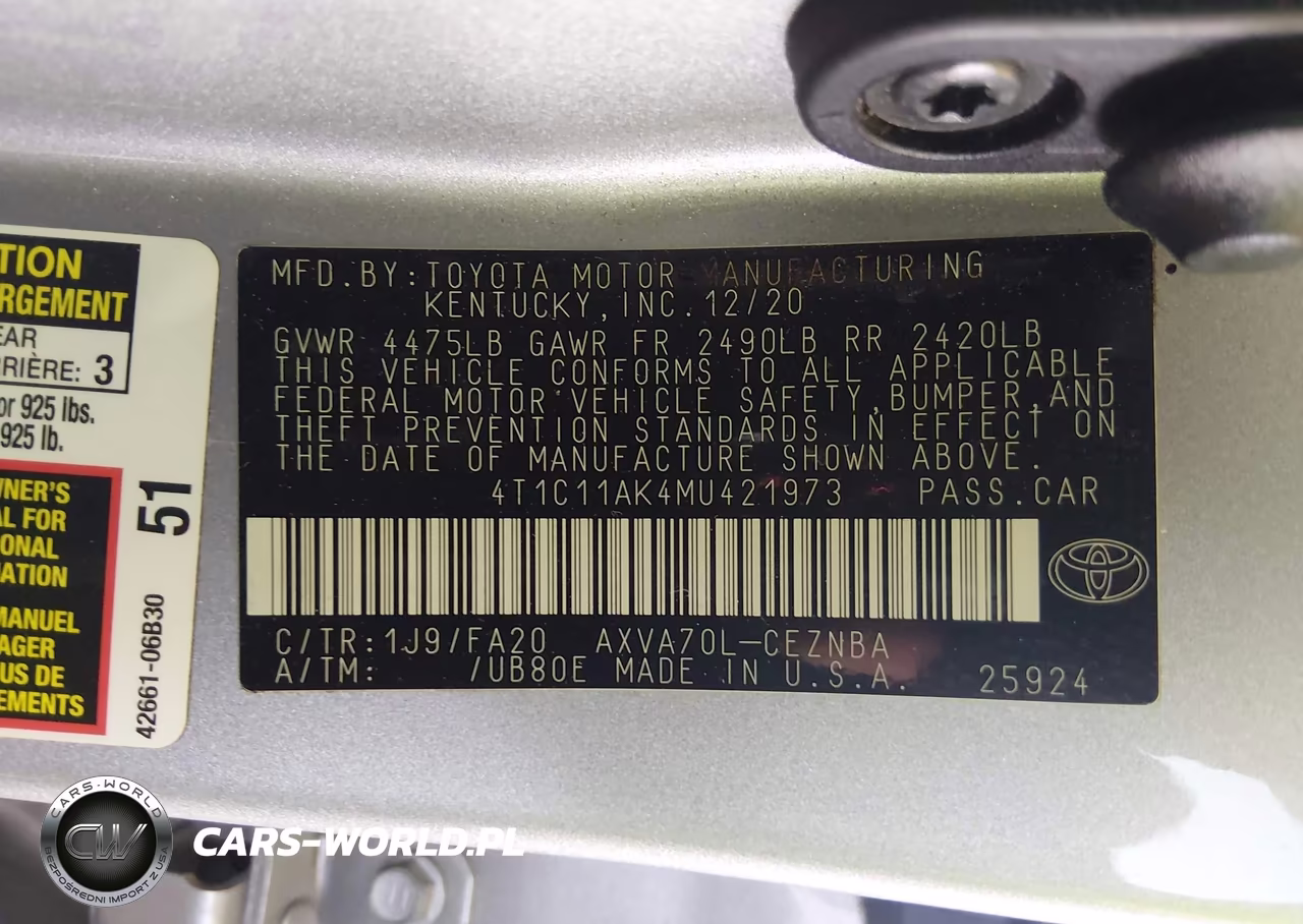 2021 Toyota Camry Le VIN:4T1C11AK4MU421973 - 9