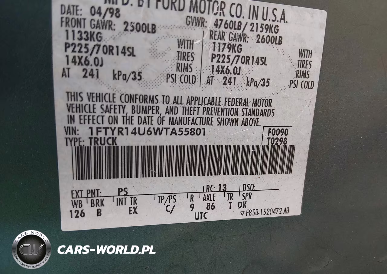 1998 Ford Ranger Splash-Xl-Xlt VIN:1FTYR14U6WTA55801 - 9