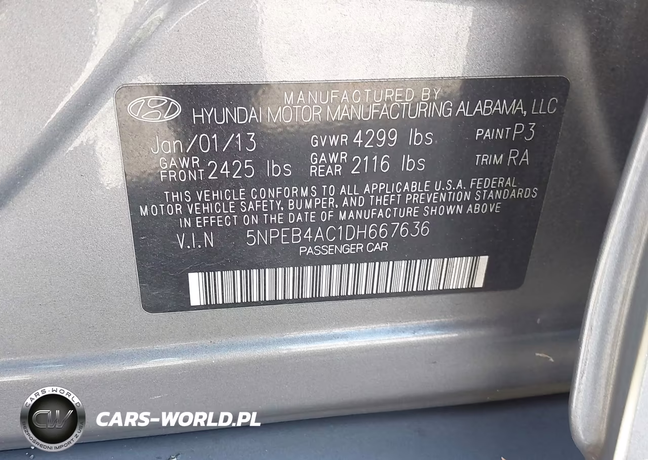 2013 Hyundai Sonata Gls VIN:5NPEB4AC1DH667636 - 9