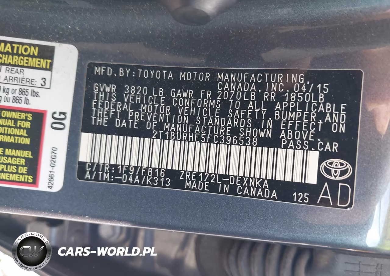 2015 Toyota Corolla Le VIN:2T1BURHE5FC396538 - 9