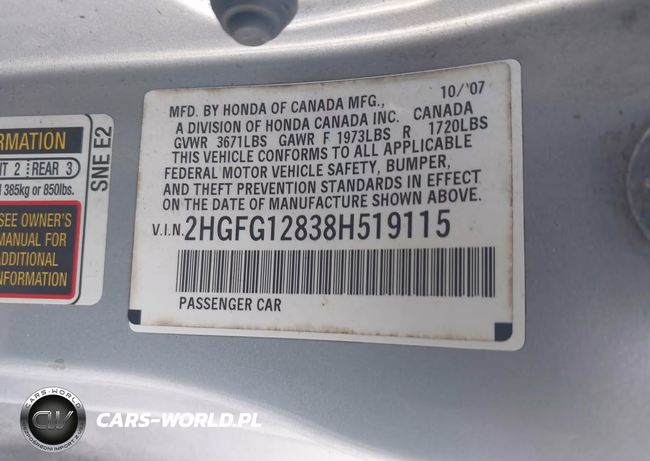 2008 Honda Civic Ex VIN:2HGFG12838H519115 - 9