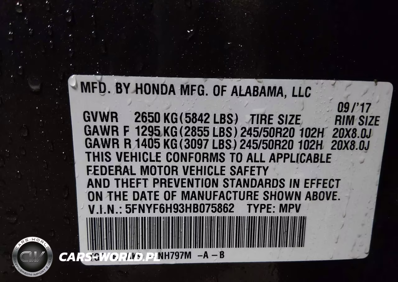 2017 Honda Pilot Touring VIN:5FNYF6H93HB075862 - 9