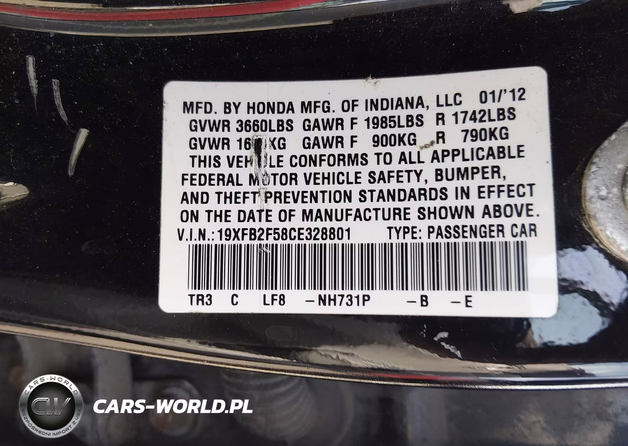 2012 Honda Civic Lx VIN:19XFB2F58CE328801 - 9