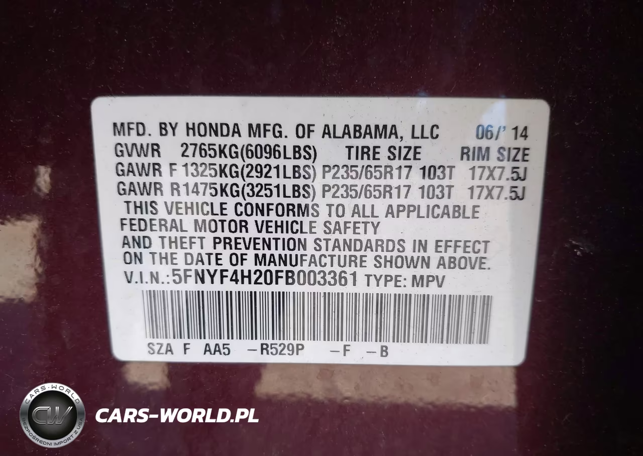 2015 Honda Pilot Lx VIN:5FNYF4H20FB003361 - 9
