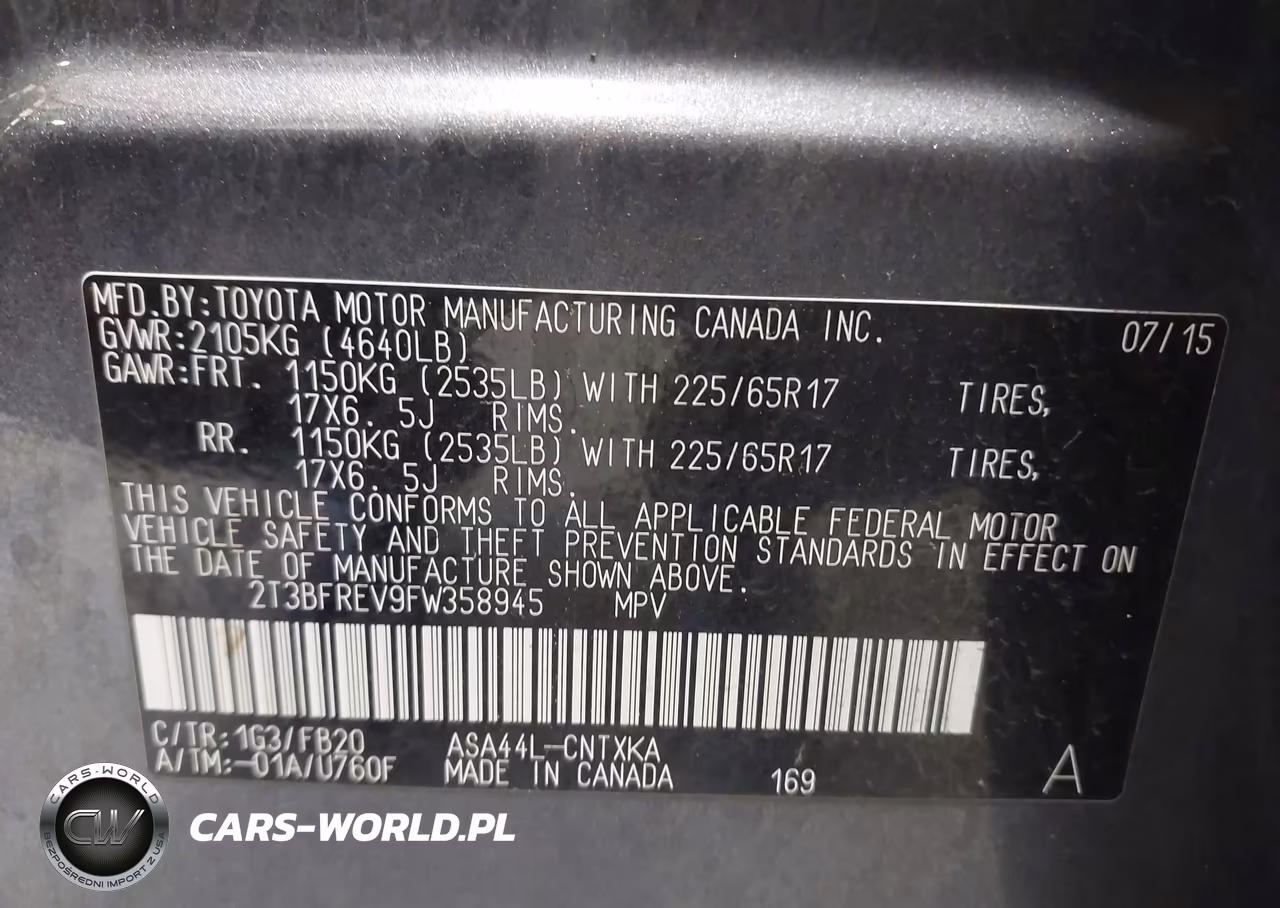 2015 Toyota Rav4 Le VIN:2T3BFREV9FW358945 - 9