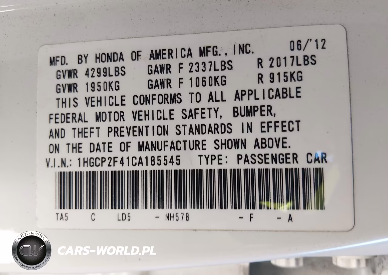 2012 Honda Accord 2.4 Lx-P VIN:1HGCP2F41CA185545 - 9