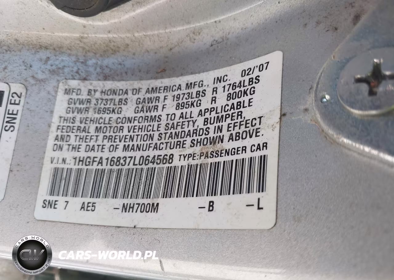 2007 Honda Civic Ex VIN:1HGFA16837L064568 - 9