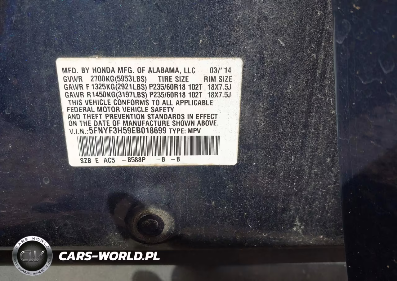 2014 Honda Pilot Ex-L VIN:5FNYF3H59EB018699 - 9
