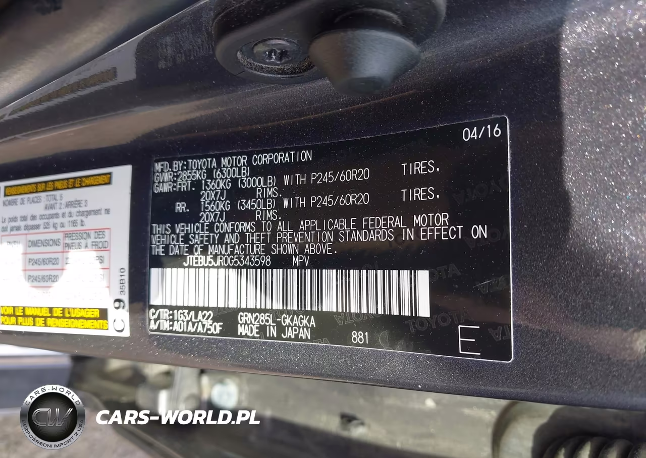 2016 Toyota 4Runner Limited VIN:JTEBU5JR0G5343598 - 9
