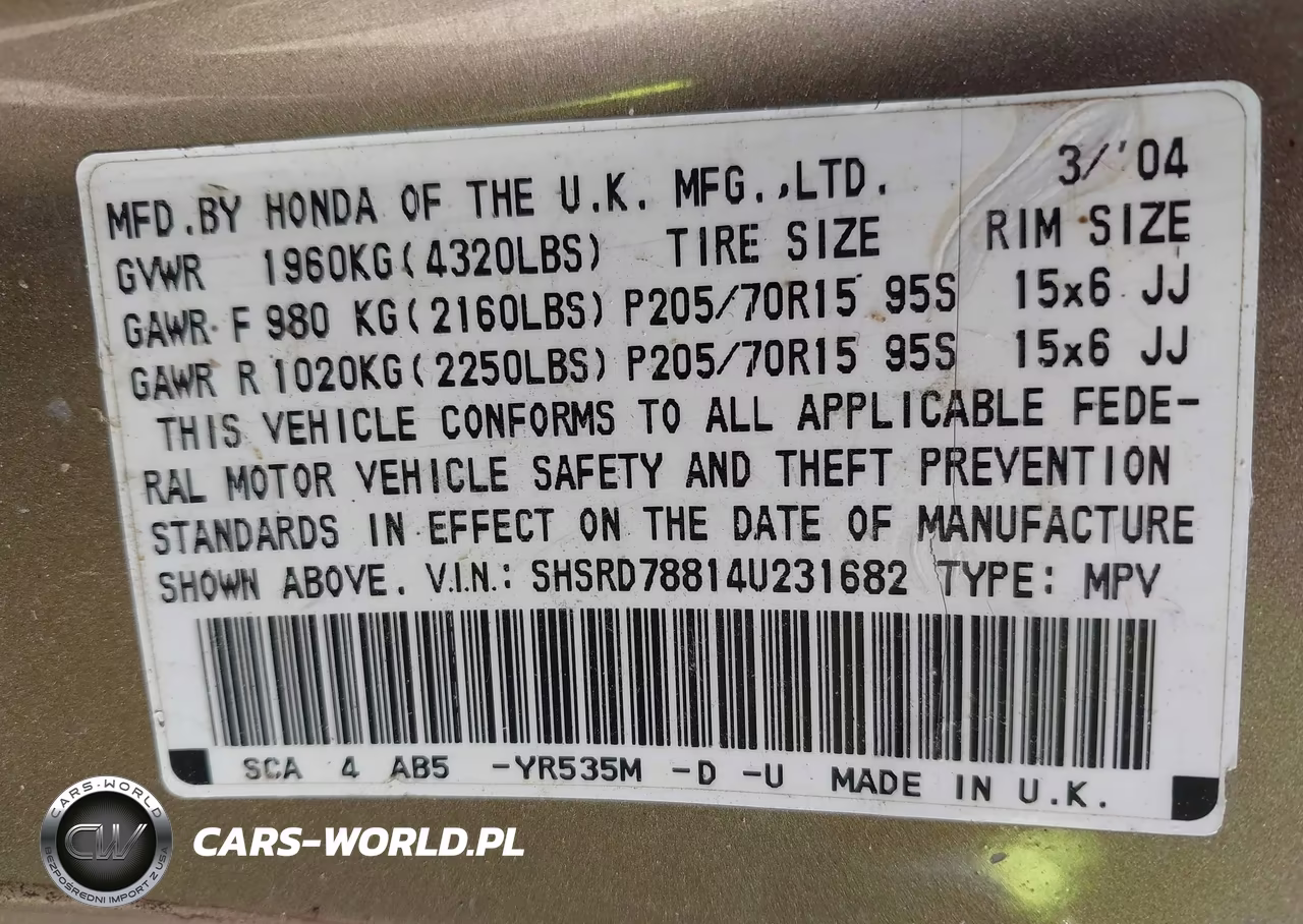 2004 Honda Cr-V Ex VIN:SHSRD78814U231682 - 9