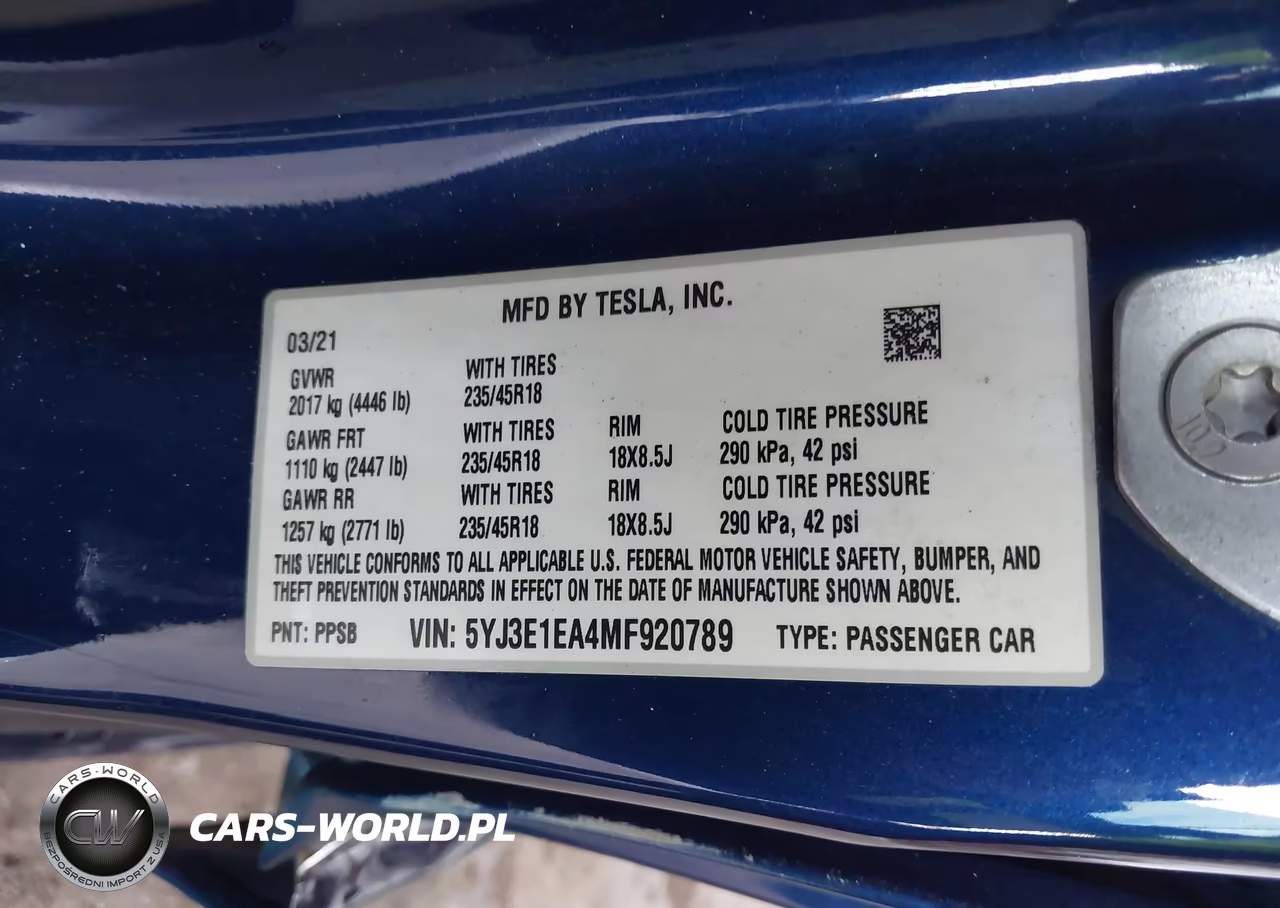 2021 Tesla Model 3 Standard Range Plus Rear-Wheel Drive VIN:5YJ3E1EA4MF920789 - 9
