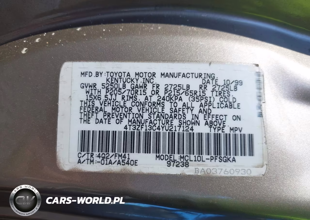 2000 Toyota Sienna Xle VIN:4T3ZF13C4YU217124 - 9