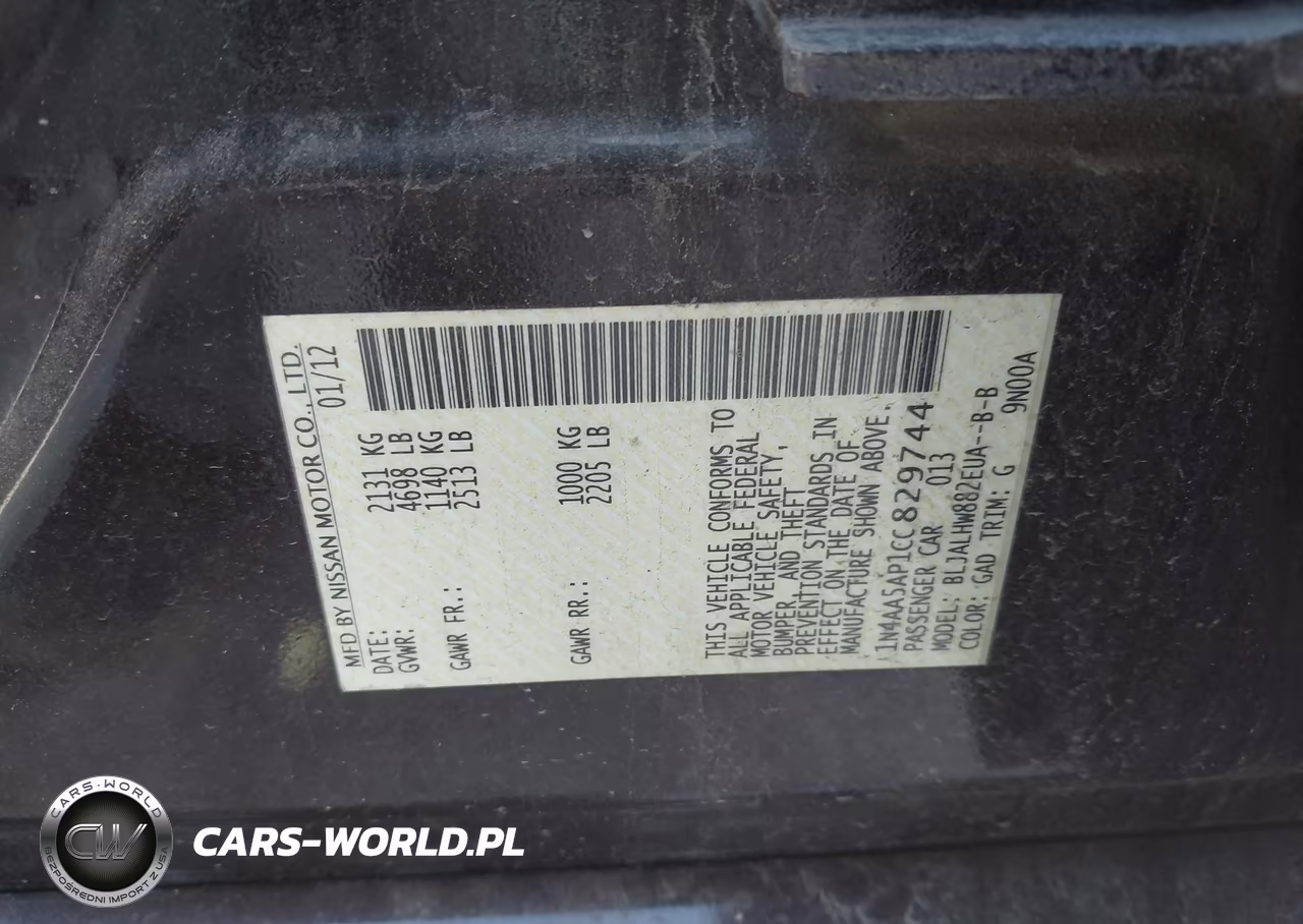 2012 Nissan Maxima 3.5 Sv VIN:1N4AA5AP1CC829744 - 9