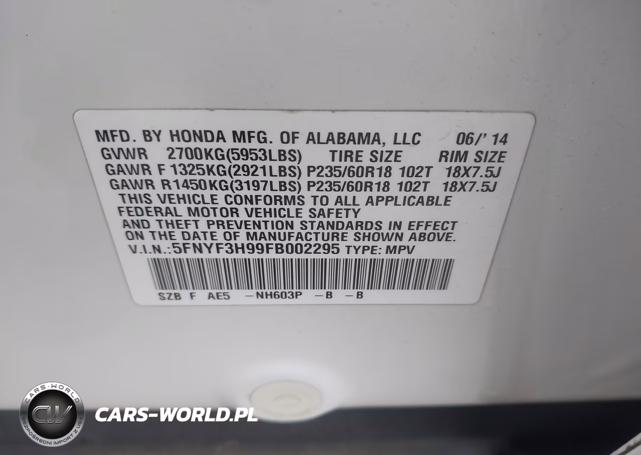 2015 Honda Pilot Touring VIN:5FNYF3H99FB002295 - 9