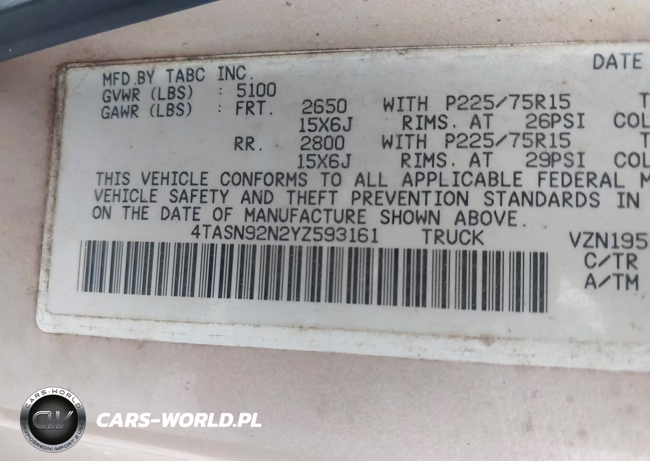 2000 Toyota Tacoma Prerunner V6 VIN:4TASN92N2YZ593161 - 9