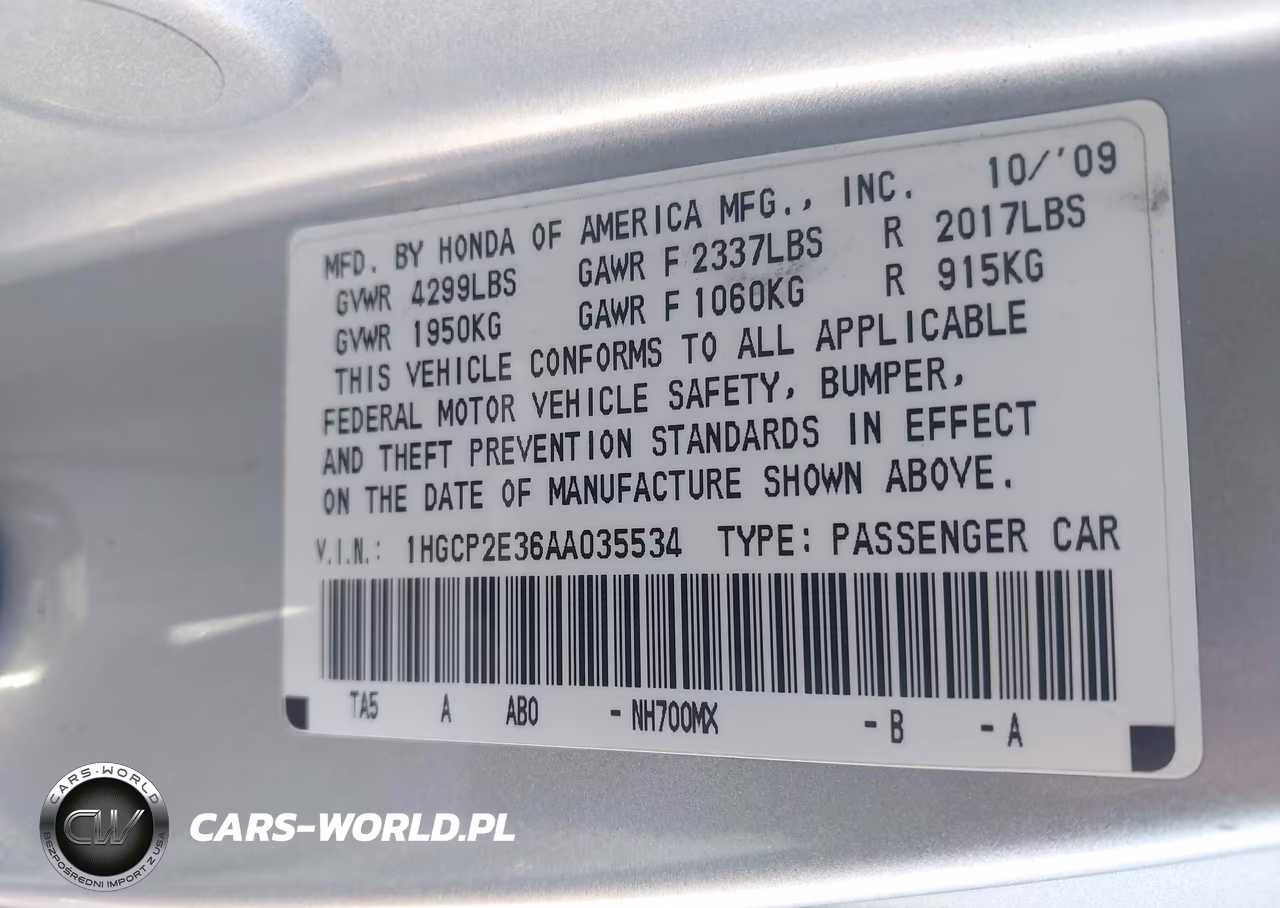 2010 Honda Accord 2.4 Lx VIN:1HGCP2E36AA035534 - 9