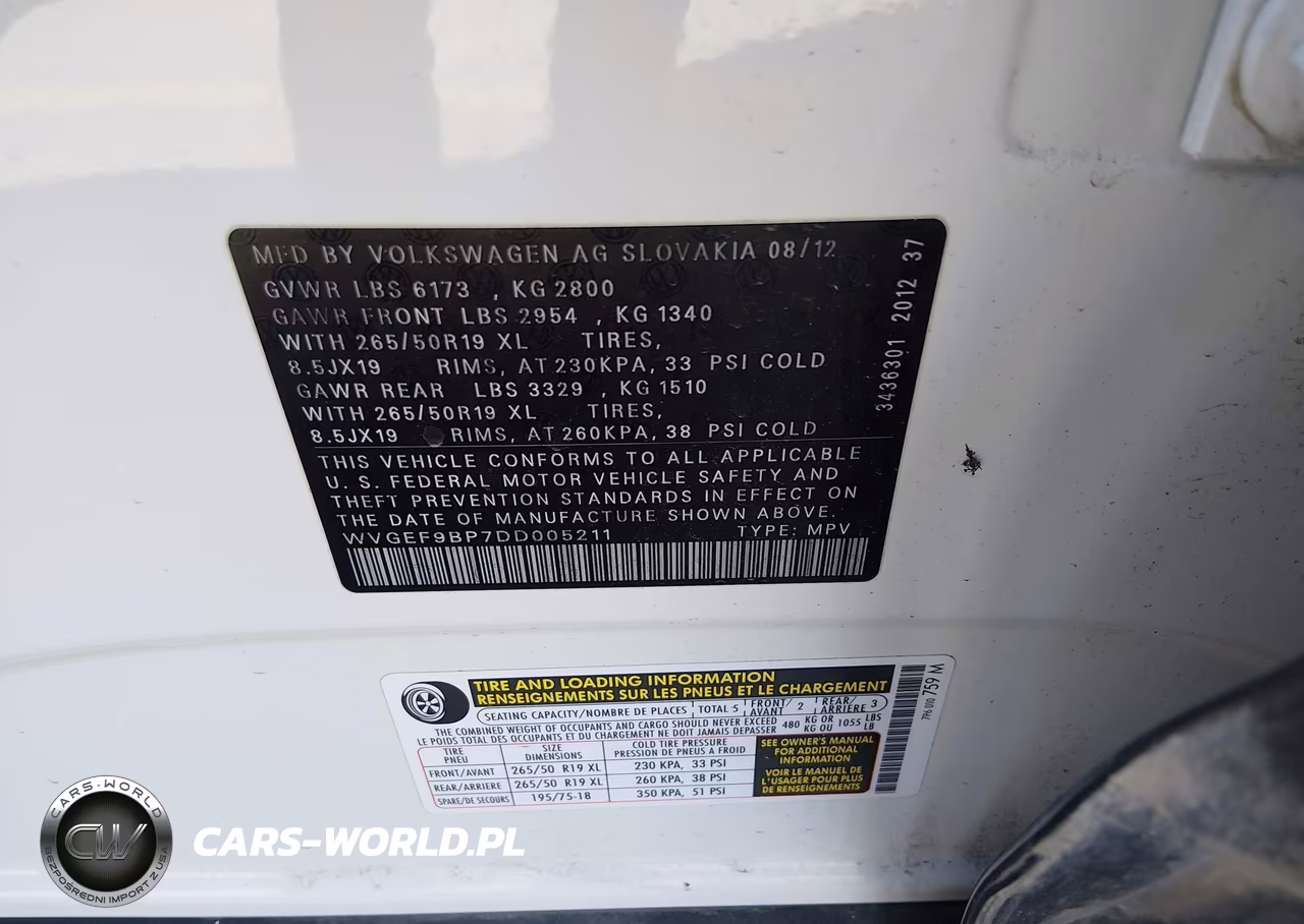 2013 Volkswagen Touareg Vr6 Lux VIN:WVGEF9BP7DD005211 - 9