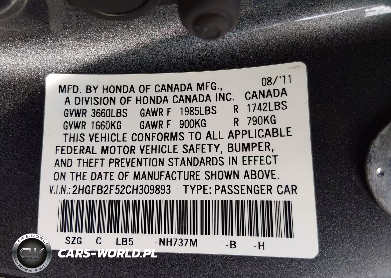2012 Honda Civic Lx VIN:2HGFB2F52CH309893 - 9