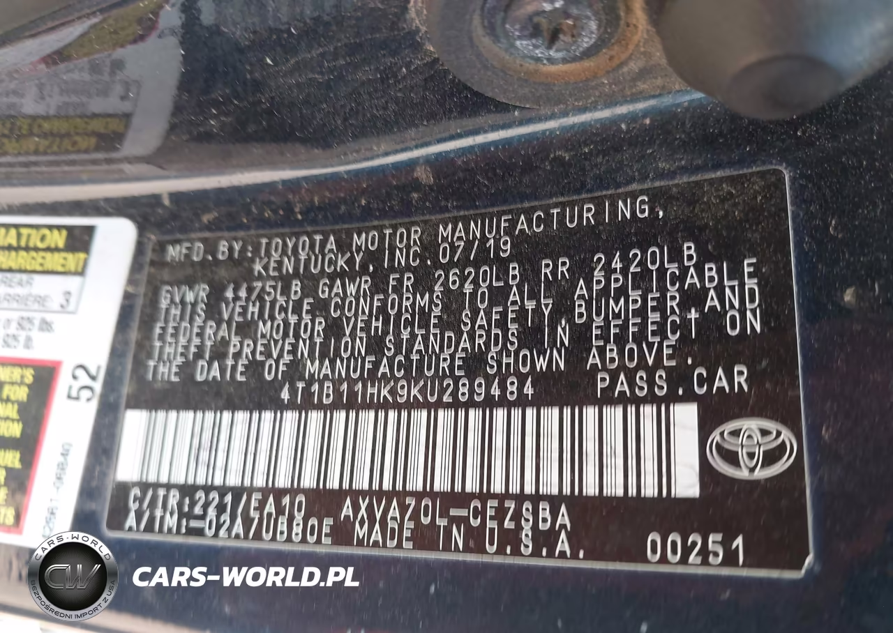 2019 Toyota Camry Se VIN:4T1B11HK9KU289484 - 9