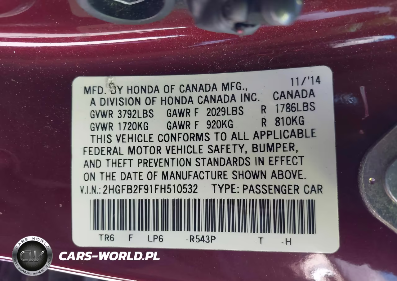 2015 Honda Civic Ex-L VIN:2HGFB2F91FH510532 - 9