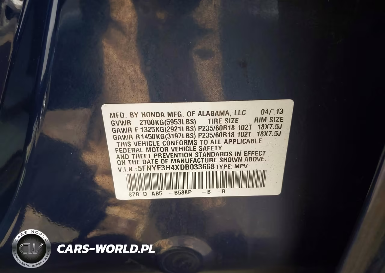 2013 Honda Pilot Ex VIN:5FNYF3H4XDB033668 - 9
