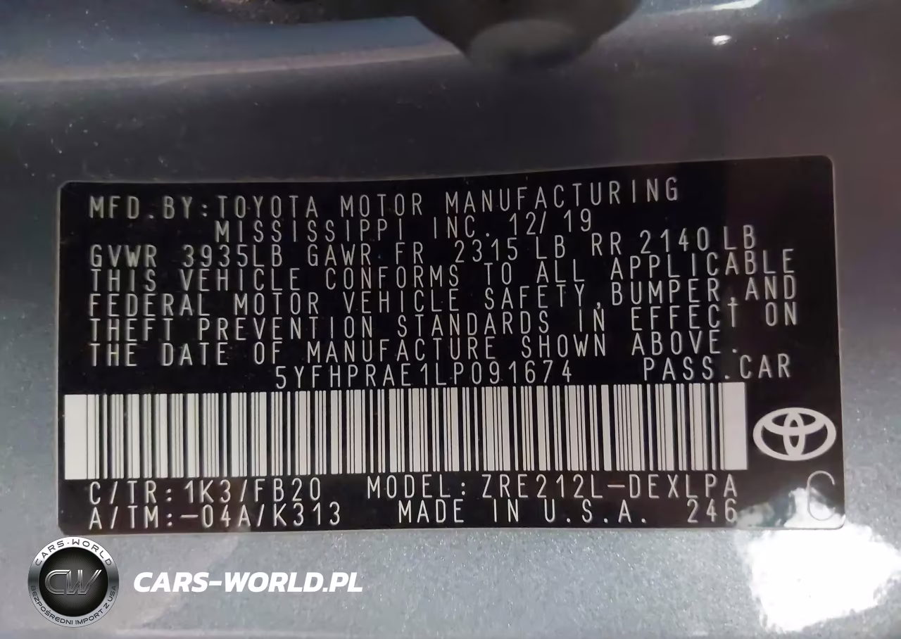 2020 Toyota Corolla Le VIN:5YFHPRAE1LP091674 - 9