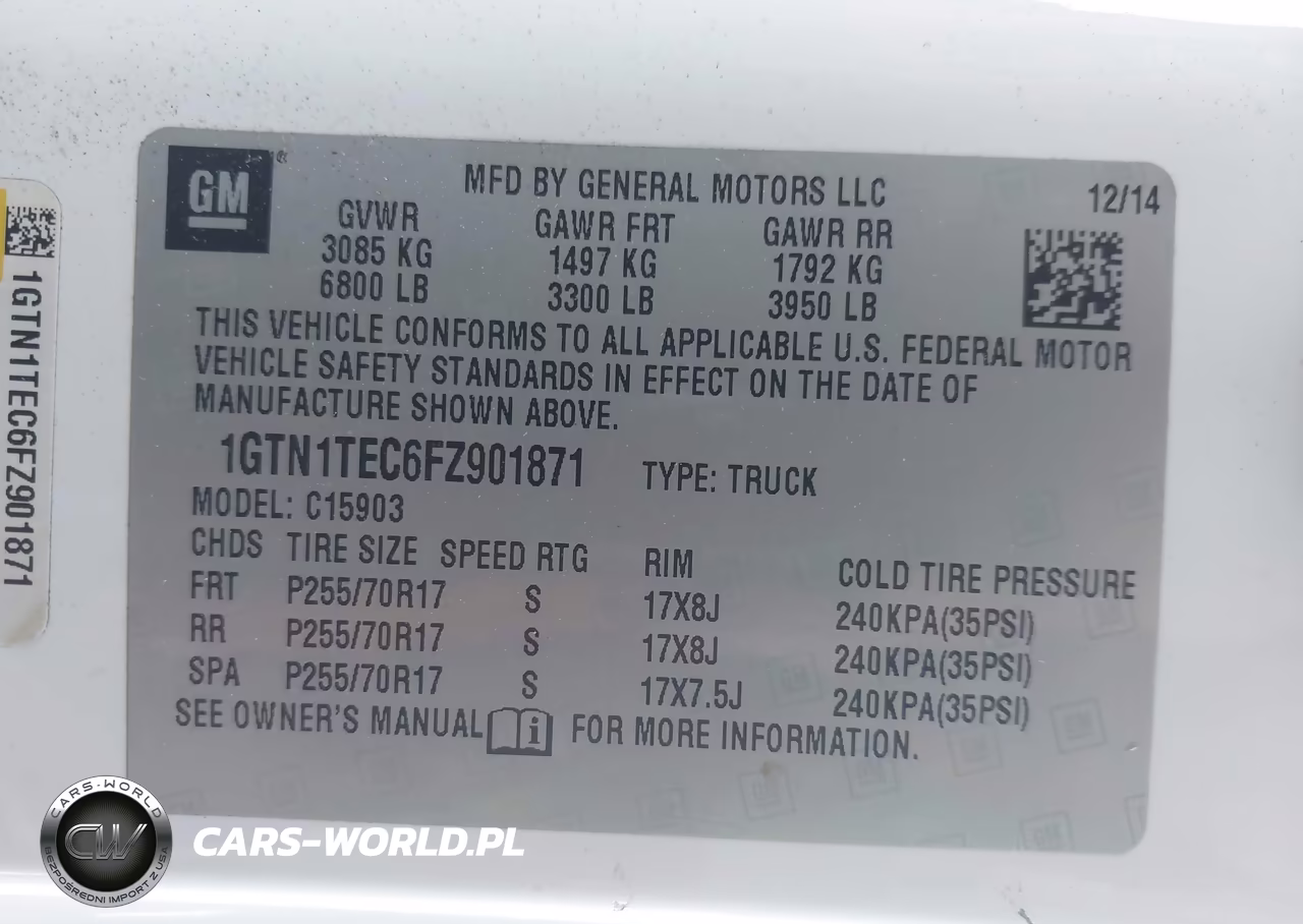 2015 GMC Sierra 1500 VIN:1GTN1TEC6FZ901871 - 9