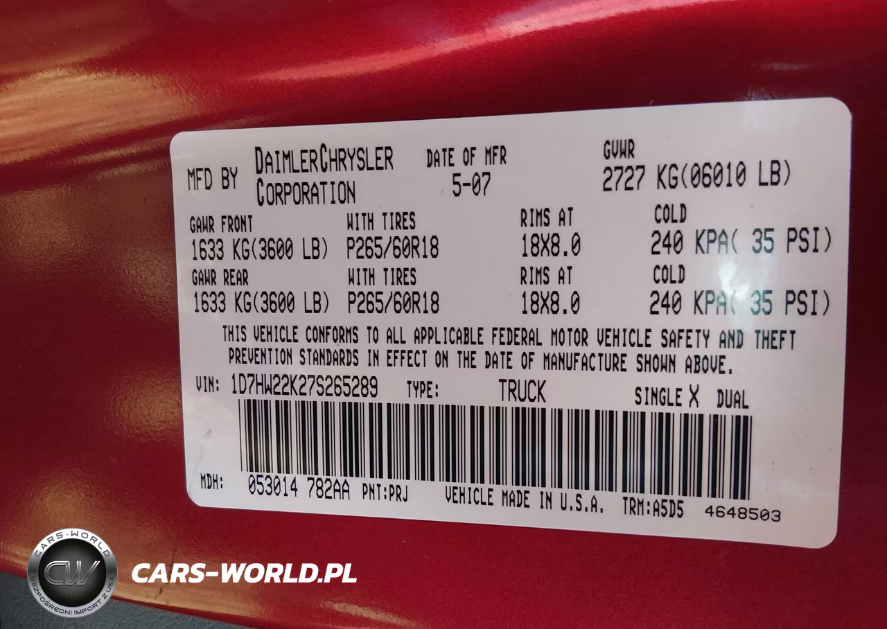2007 Dodge Dakota St VIN:1D7HW22K27S265289 - 9