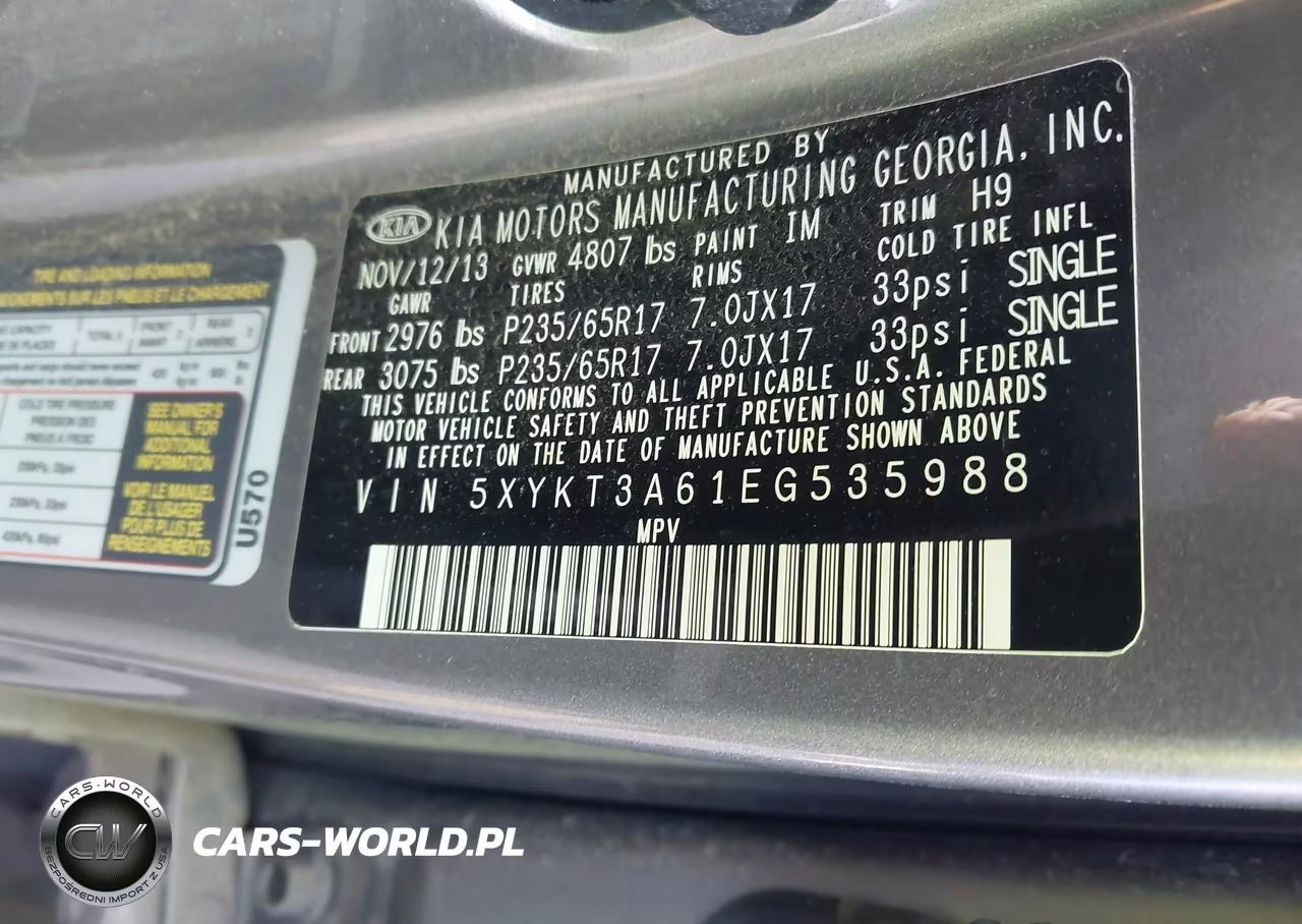 2014 Kia Sorento Lx VIN:5XYKT3A61EG535988 - 9