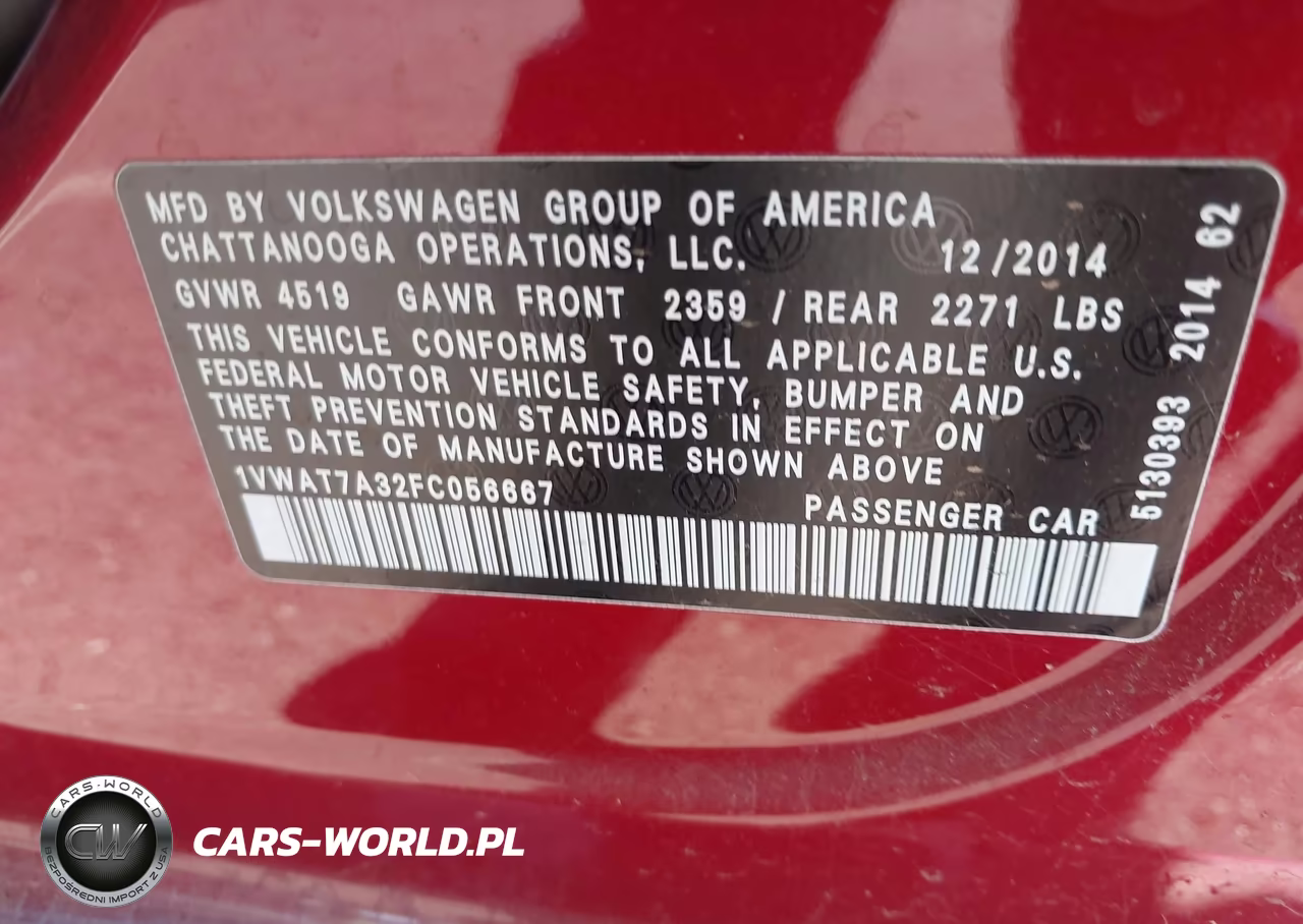 2015 Volkswagen Passat 1.8T Wolfsburg Edition VIN:1VWAT7A32FC056667 - 9