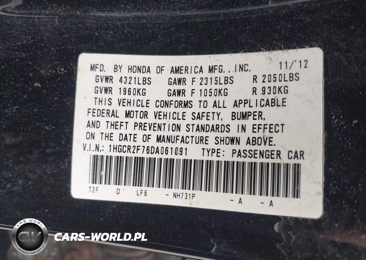 2013 Honda Accord Ex VIN:1HGCR2F76DA061891 - 9