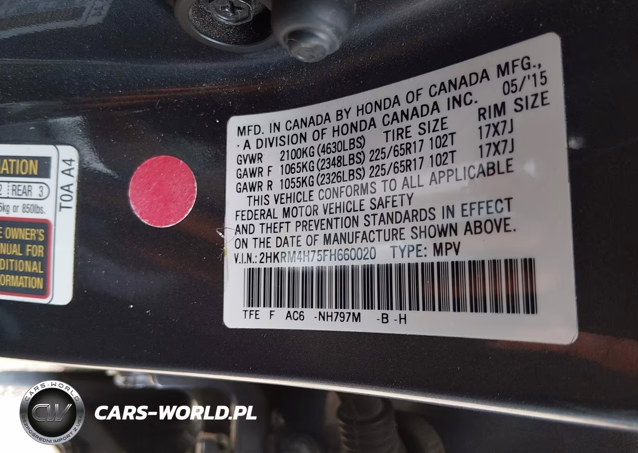 2015 Honda Cr-V Ex-L VIN:2HKRM4H75FH660020 - 9