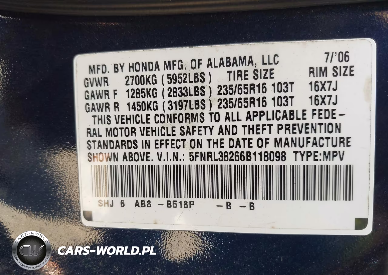 2006 Honda Odyssey Lx VIN:5FNRL38266B118098 - 9