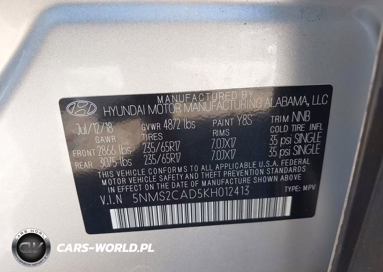 2019 Hyundai Santa Fe Se VIN:5NMS2CAD5KH012413 - 9