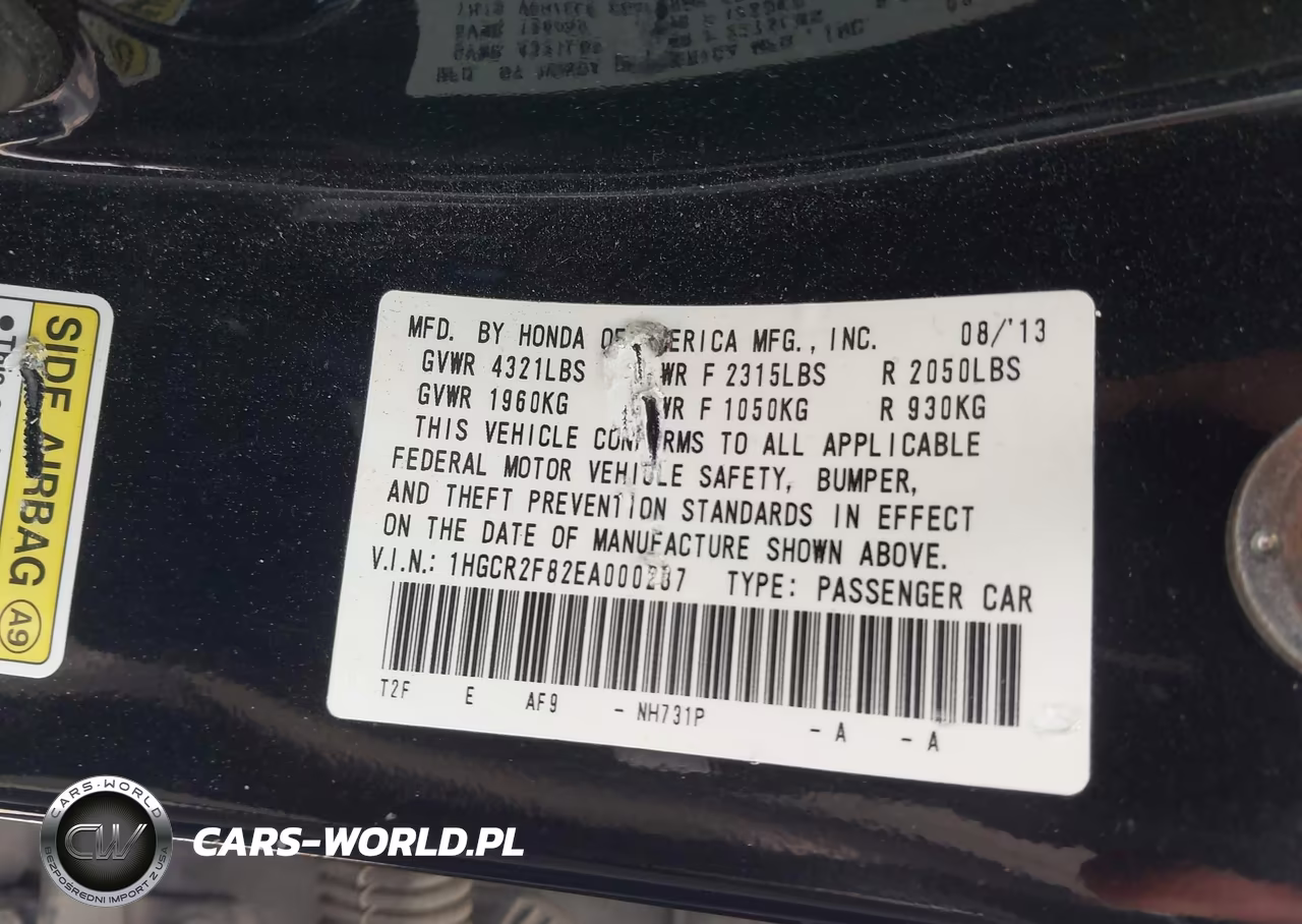 2014 Honda Accord Ex-L VIN:1HGCR2F82EA000287 - 9