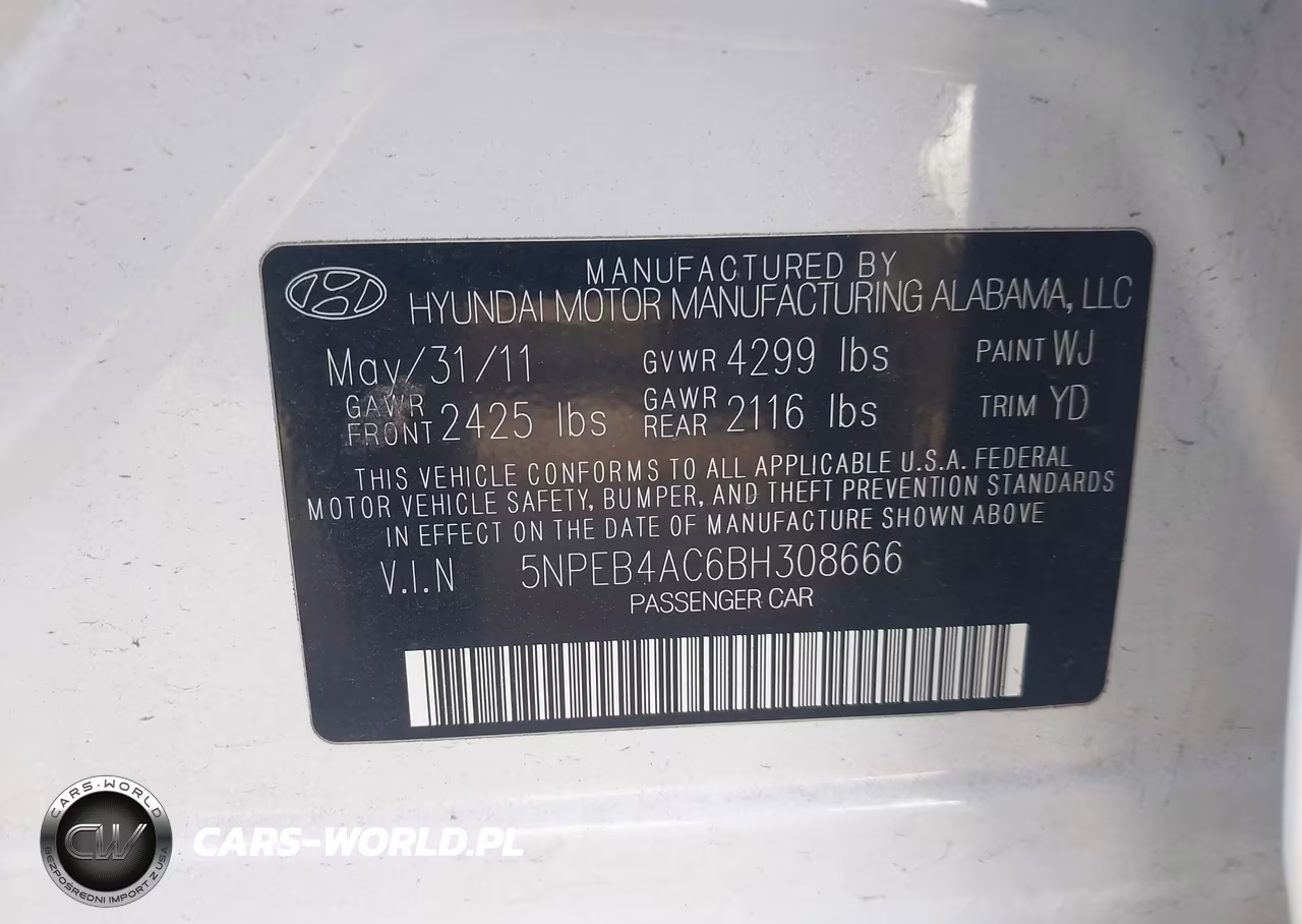 2011 Hyundai Sonata Gls VIN:5NPEB4AC6BH308666 - 9