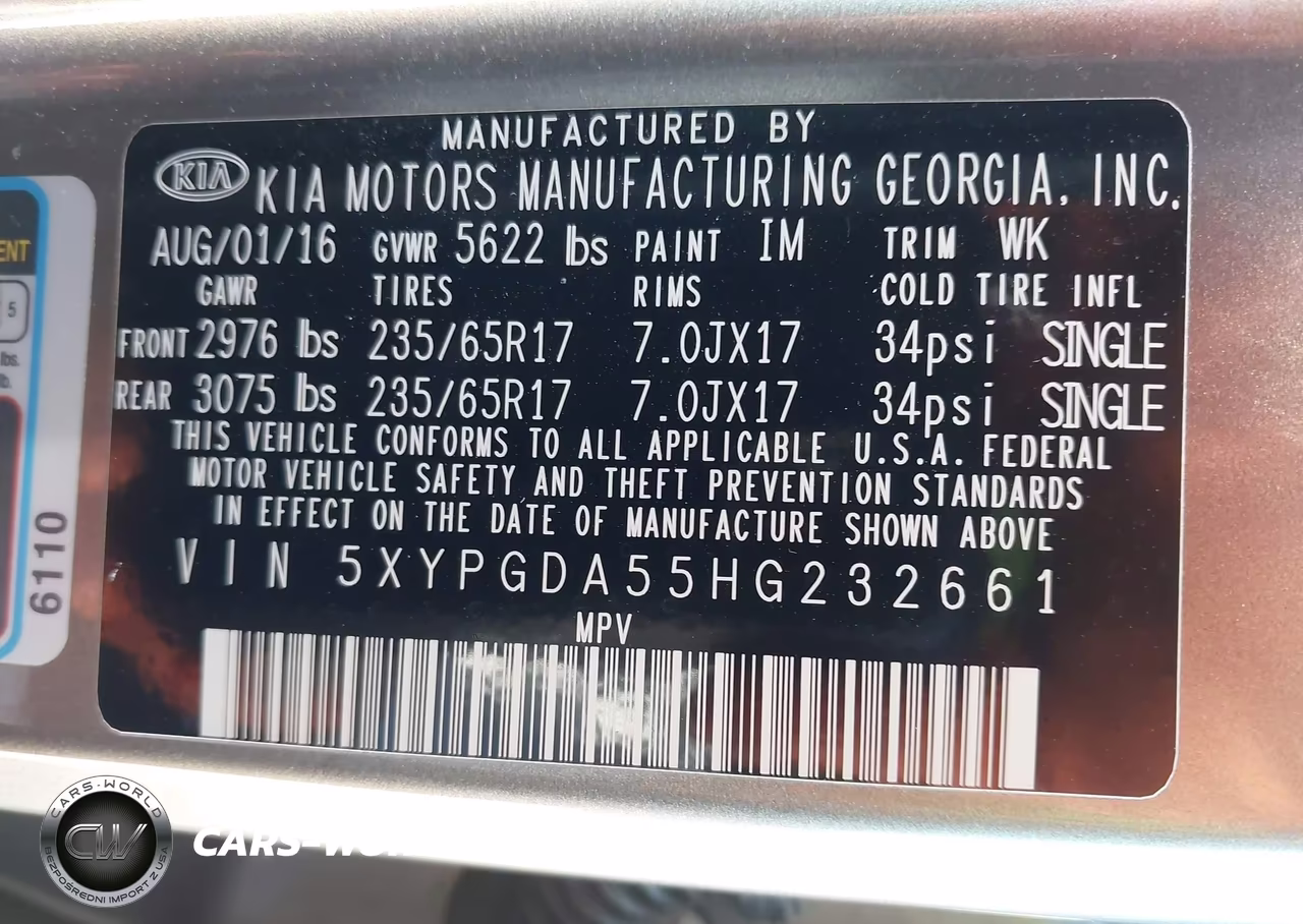 2017 Kia Sorento 3.3L Lx VIN:5XYPGDA55HG232661 - 9