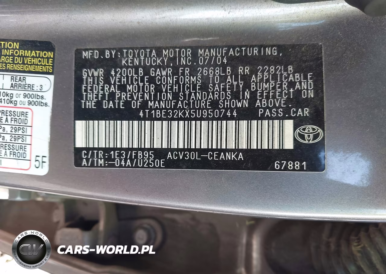 2005 Toyota Camry Le VIN:4T1BE32KX5U950744 - 9