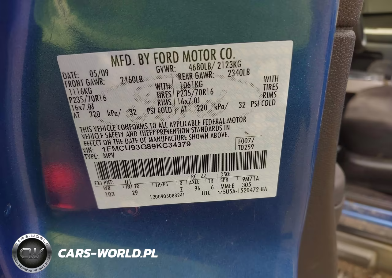 2009 Ford Escape Xlt VIN:1FMCU93G89KC34379 - 9