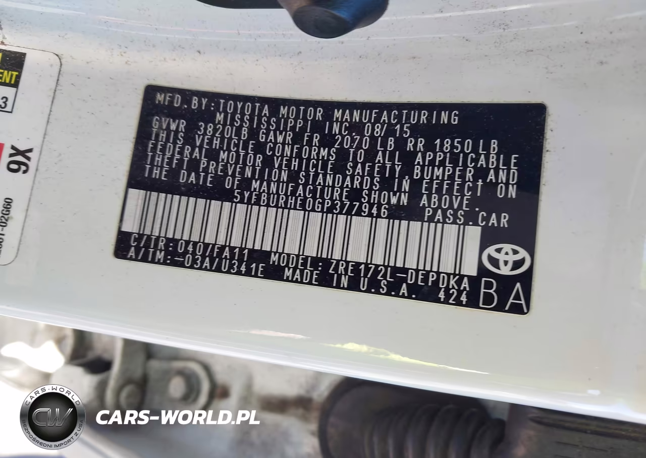 2016 Toyota Corolla L VIN:5YFBURHE0GP377946 - 9