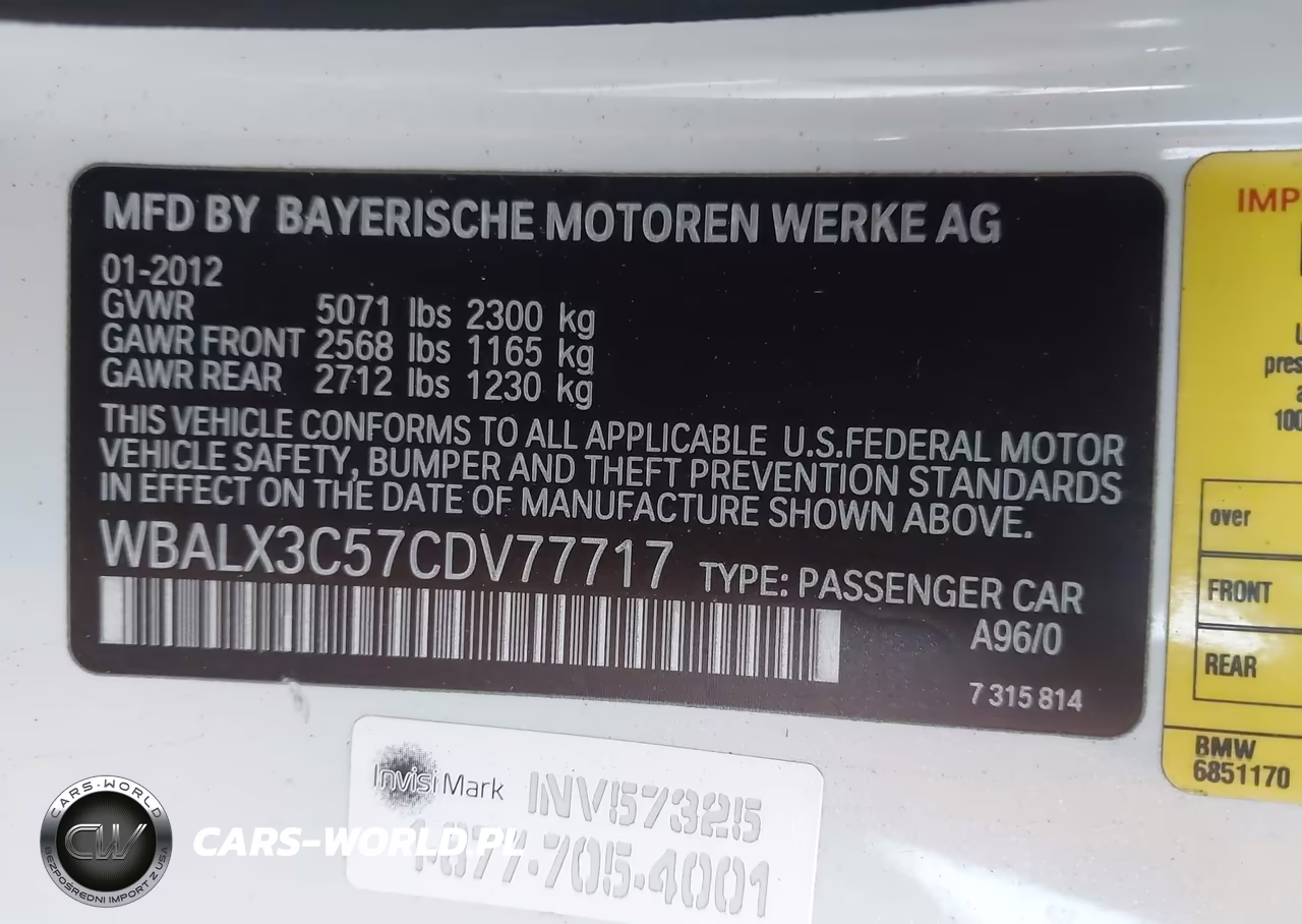 2012 BMW 650I VIN:WBALX3C57CDV77717 - 9
