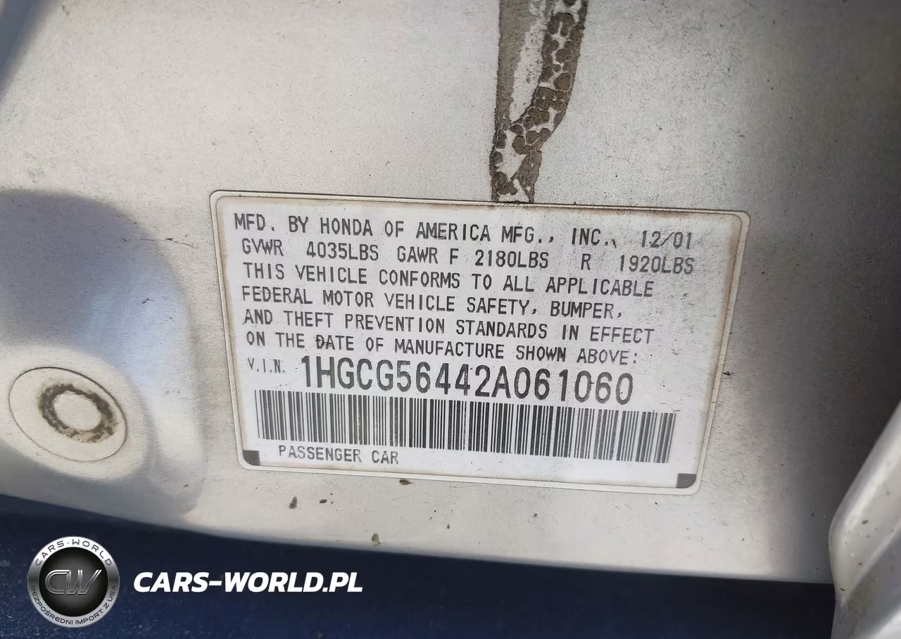 2002 Honda Accord 2.3 Lx VIN:1HGCG56442A061060 - 9