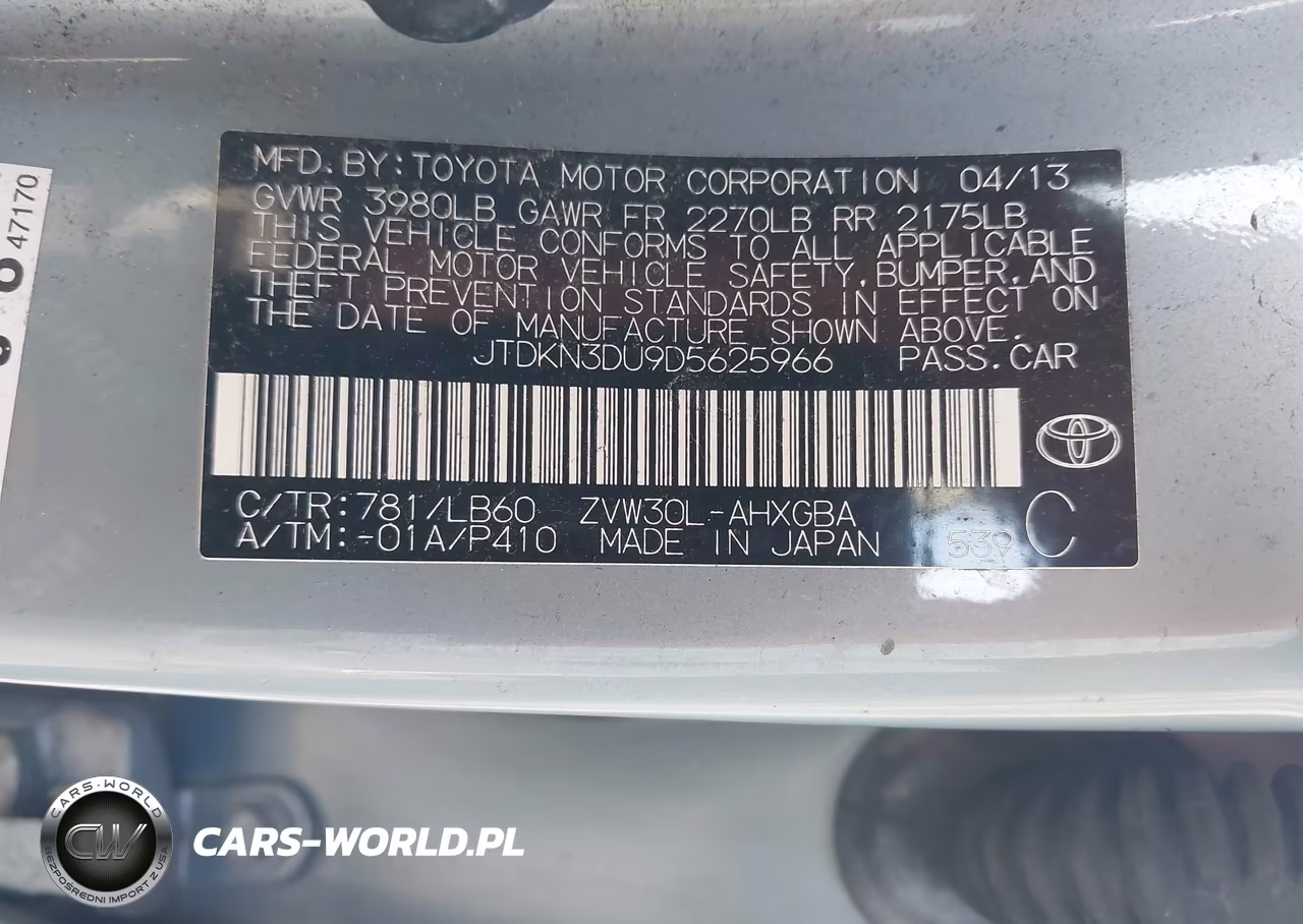 2013 Toyota Prius VIN:JTDKN3DU9D5625966 - 9