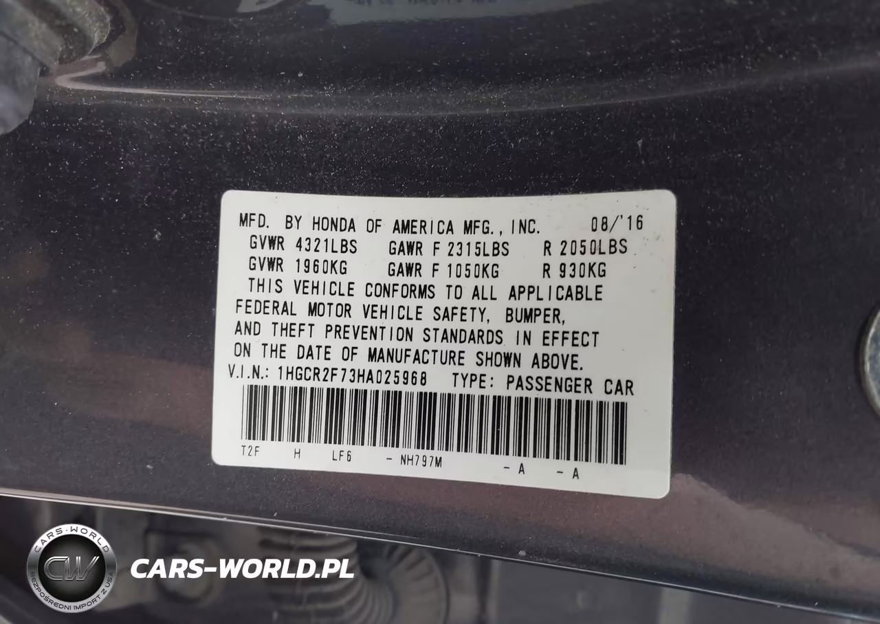 2017 Honda Accord Ex VIN:1HGCR2F73HA025968 - 9