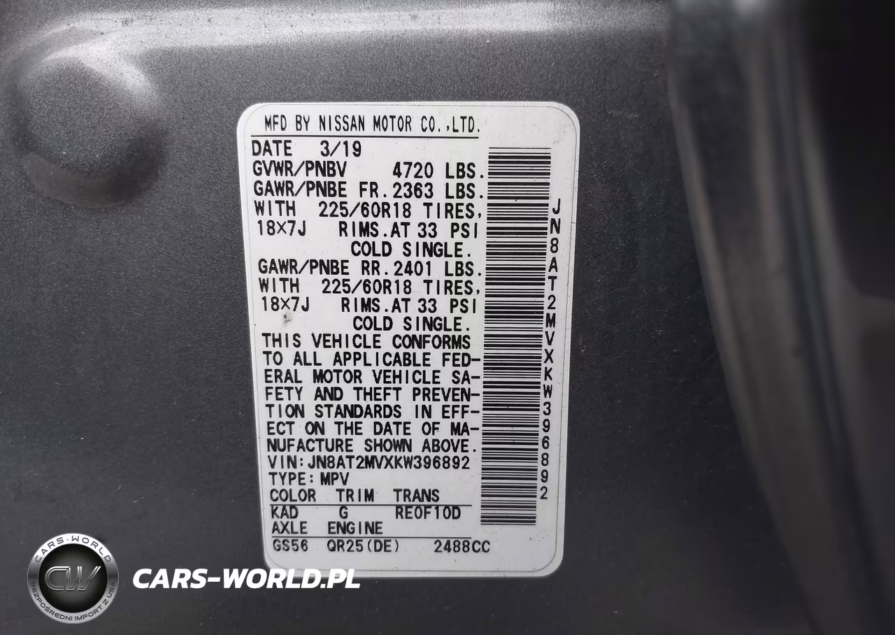2019 Nissan Rogue Sv VIN:JN8AT2MVXKW396892 - 9