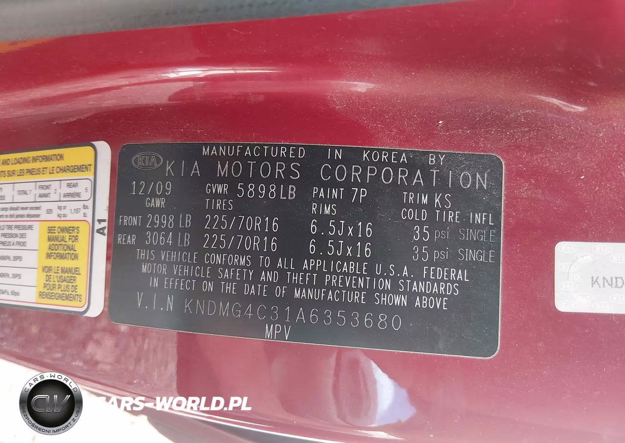 2010 Kia Sedona Lx VIN:KNDMG4C31A6353680 - 9