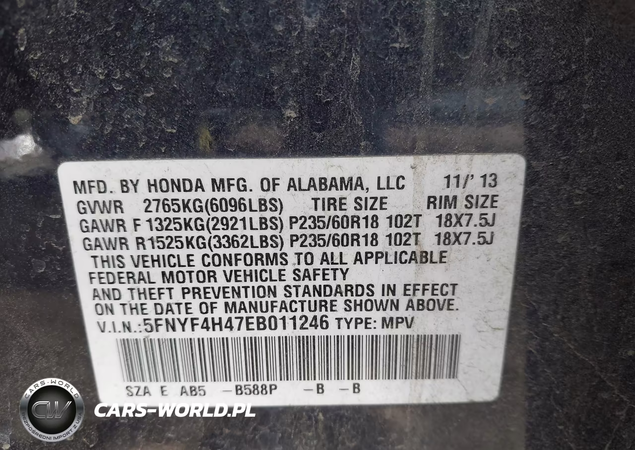 2014 Honda Pilot Ex VIN:5FNYF4H47EB011246 - 9