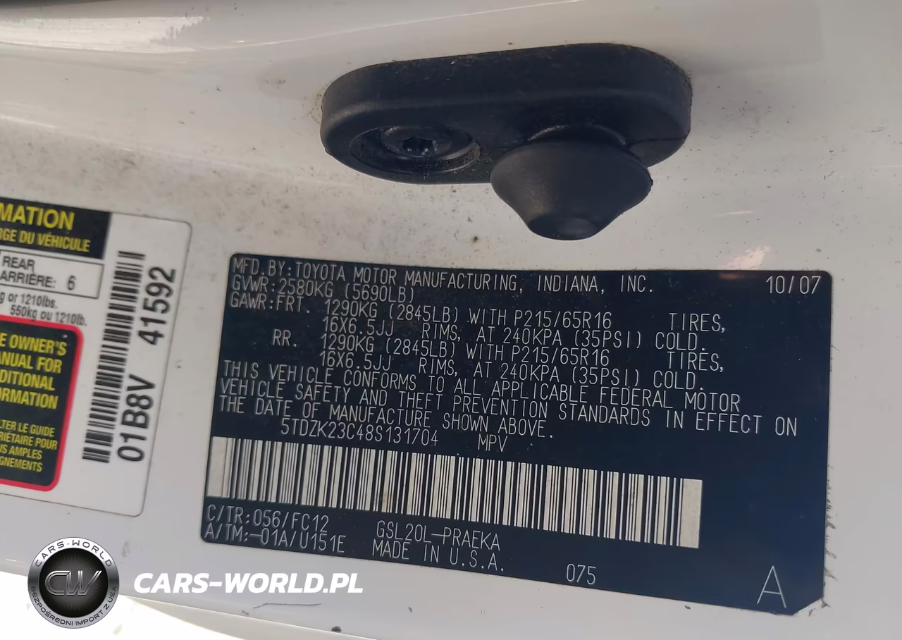 2008 Toyota Sienna Le VIN:5TDZK23C48S131704 - 9